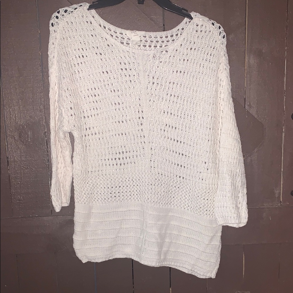 LOFT White Crew Neck Sweater with Airy Weave
